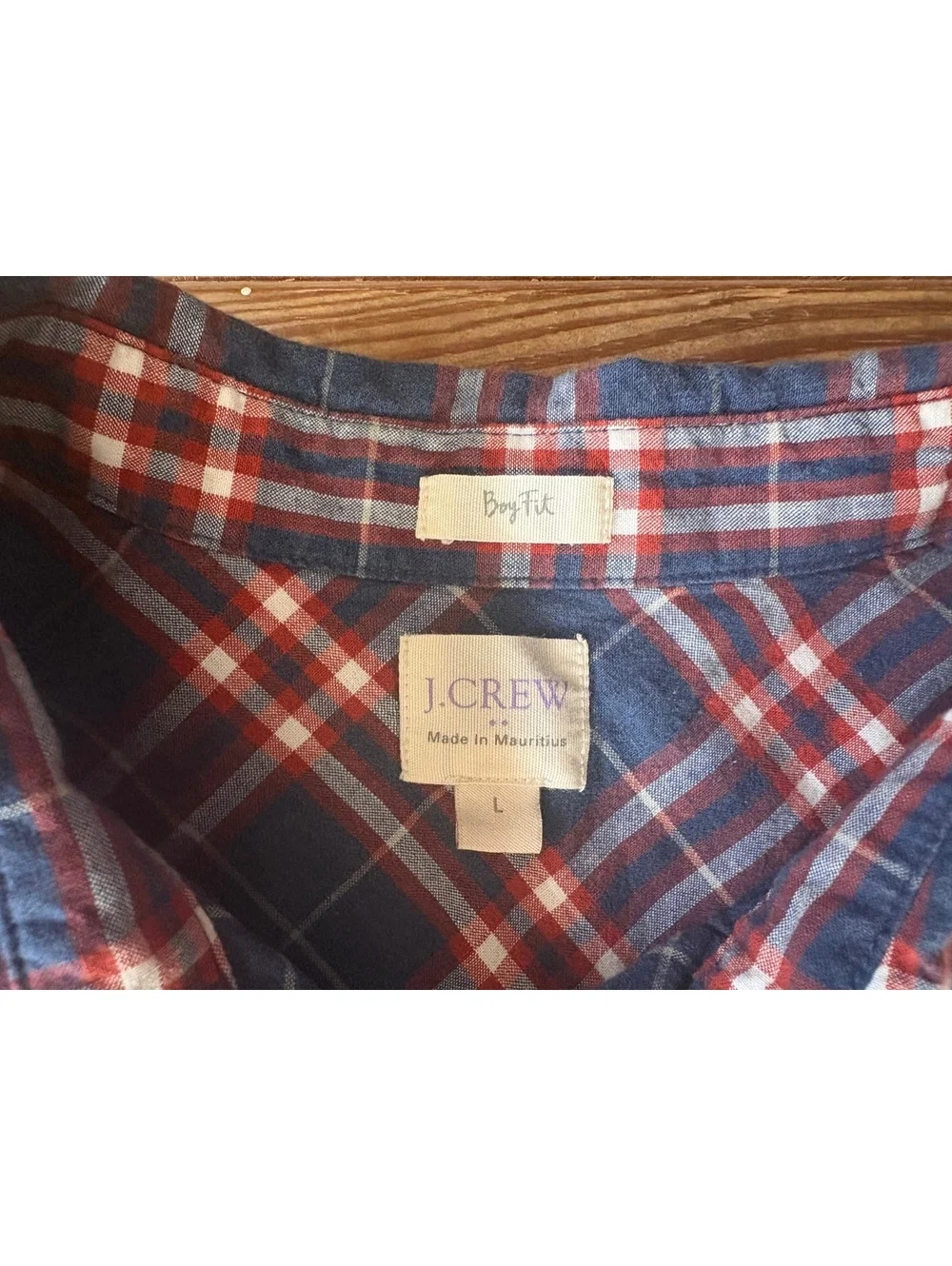 J.Crew Boy Fit Plaid Button Down Shirt Men’s Large Blue Red Cotton